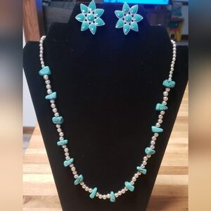 Turquoise necklace and earring set